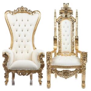 King And Queen Throne Chairs; White With Gold Trim