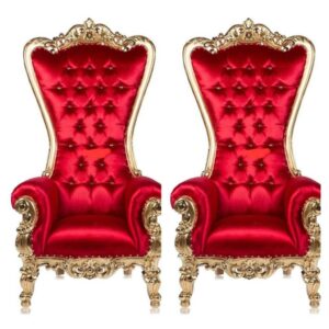 2 Queen Throne Chairs; Red With Gold Trim
