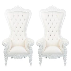 2 Queen Throne Chairs; White With White Trim