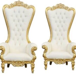 2 Queen Throne Chairs; White With Gold Trim