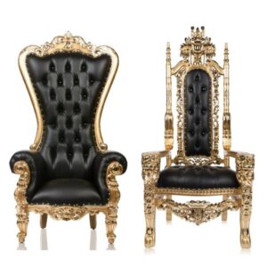 King And Queen Throne Chairs; Black With Gold Trim
