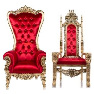 King And Queen Throne Chairs; Red With Gold Trim